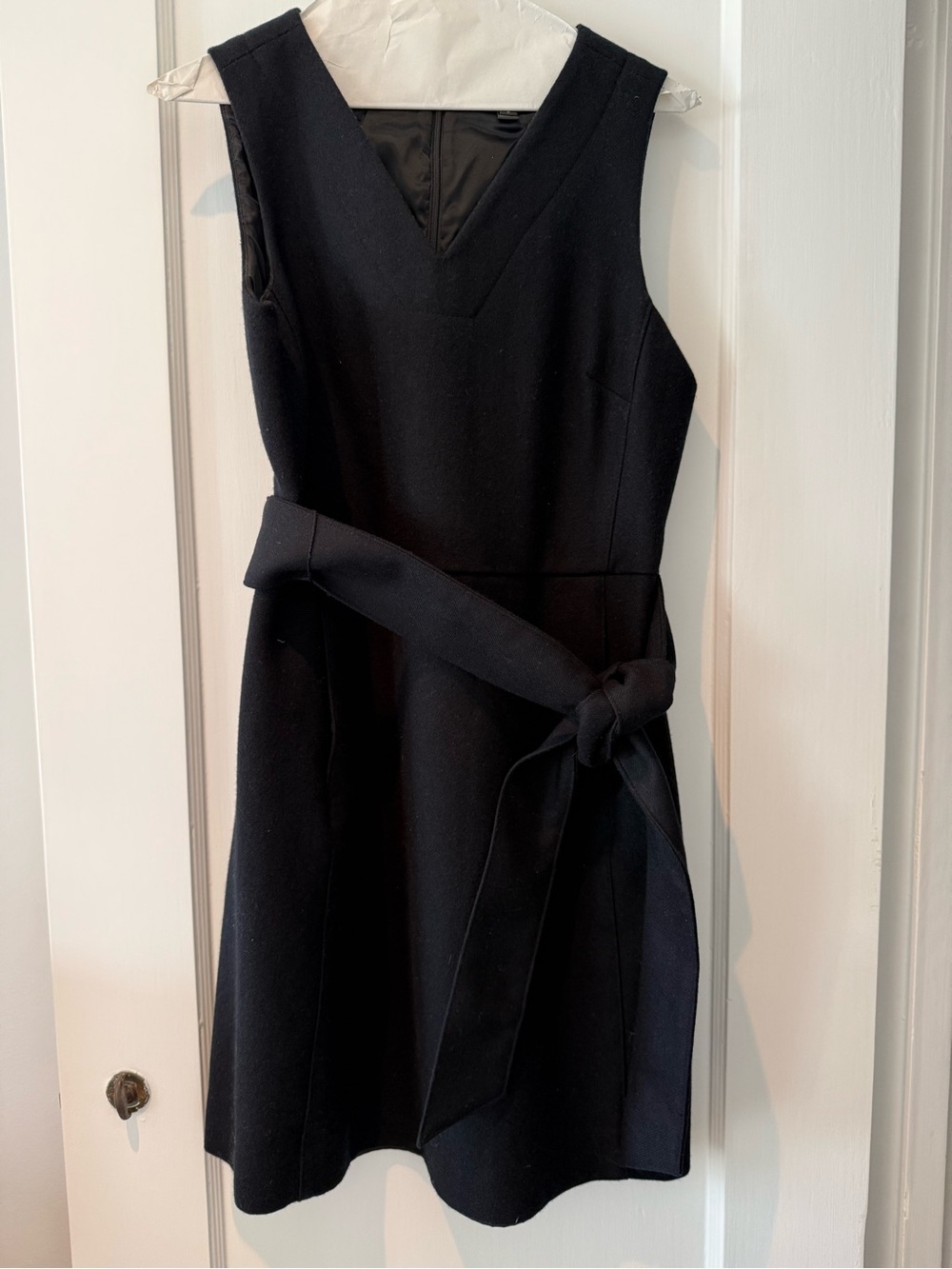 Jcrew 100% Wool Black V-Neck Sleeveless Dress with Waist Tie